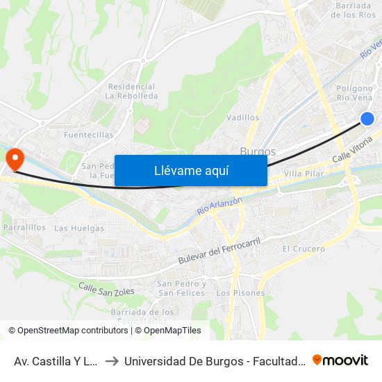 Av. Castilla Y León 18 to Universidad De Burgos - Facultad De Ciencias map
