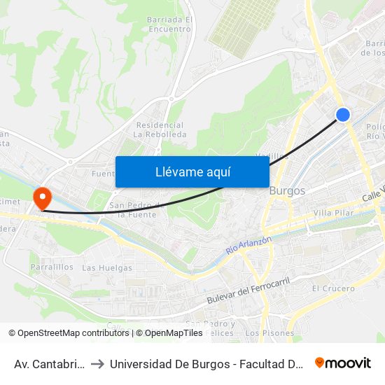 Av. Cantabria 59 to Universidad De Burgos - Facultad De Ciencias map