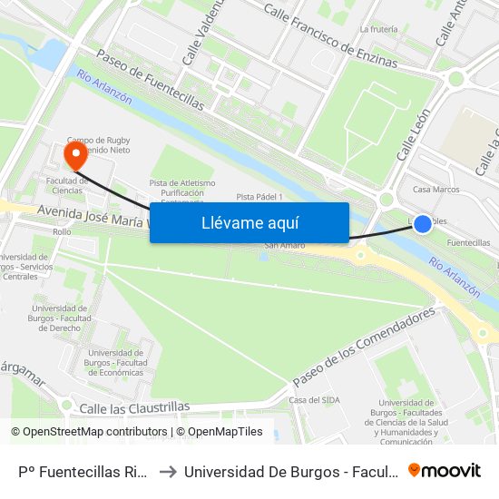 Pº Fuentecillas Rio Arlanzón to Universidad De Burgos - Facultad De Ciencias map