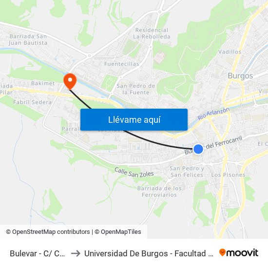 Bulevar - C/ Carmen to Universidad De Burgos - Facultad De Ciencias map