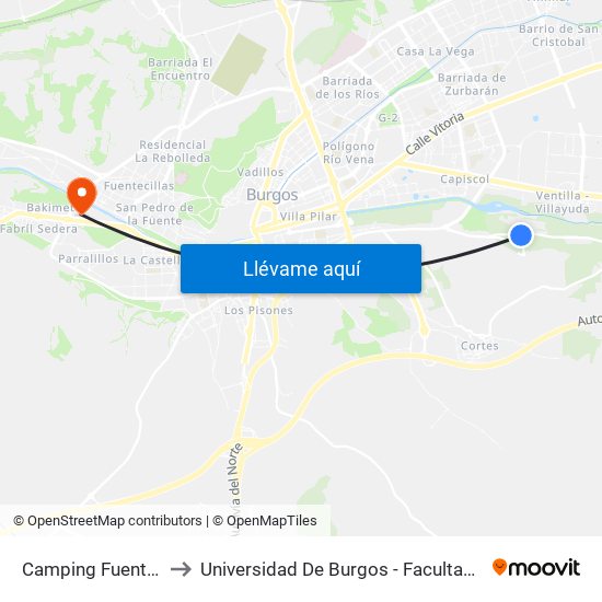 Camping Fuente Salud to Universidad De Burgos - Facultad De Ciencias map