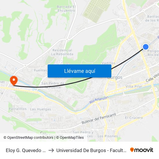 Eloy G. Quevedo Rio Vena to Universidad De Burgos - Facultad De Ciencias map