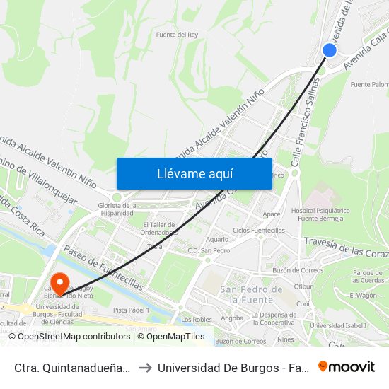 Ctra. Quintanadueñas - Cementerio to Universidad De Burgos - Facultad De Ciencias map