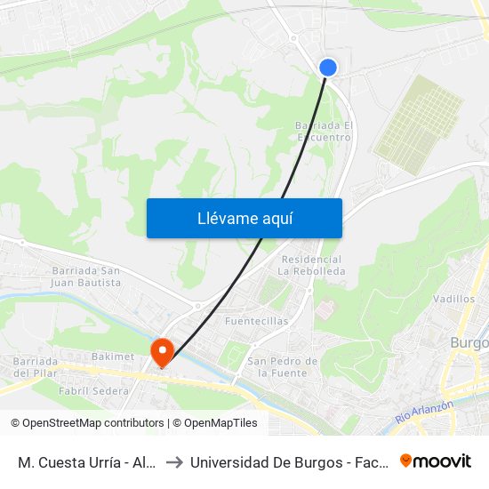 M. Cuesta Urría - Alfoz De Bricia to Universidad De Burgos - Facultad De Ciencias map