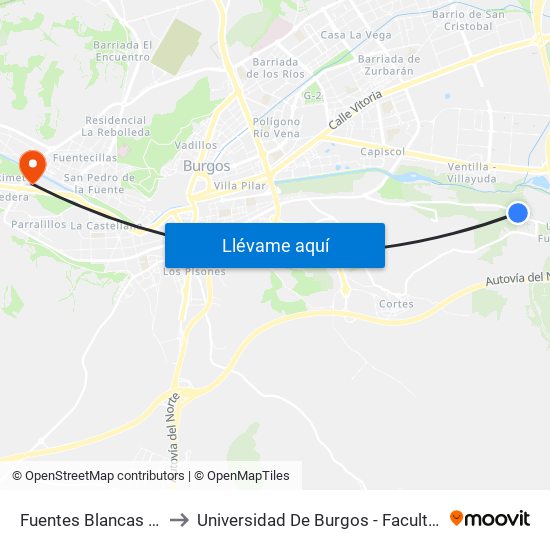 Fuentes Blancas Carretera to Universidad De Burgos - Facultad De Ciencias map