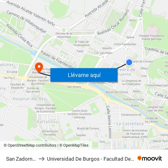 San Zadornil 14 to Universidad De Burgos - Facultad De Ciencias map