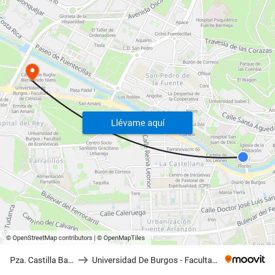 Pza. Castilla Barrantes to Universidad De Burgos - Facultad De Ciencias map