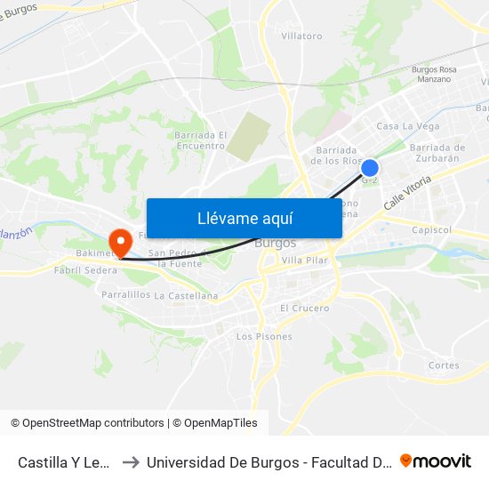 Castilla Y León 48 to Universidad De Burgos - Facultad De Ciencias map