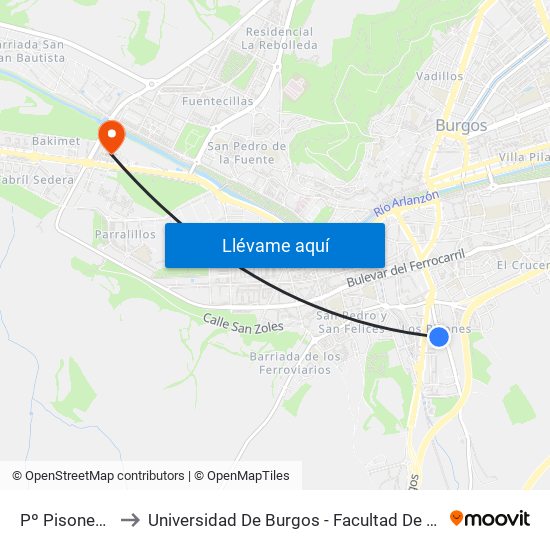 Pº Pisones 28 to Universidad De Burgos - Facultad De Ciencias map