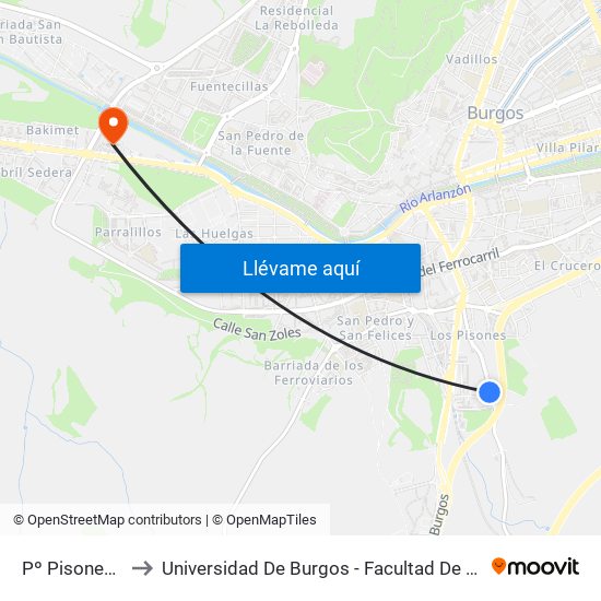 Pº Pisones 68 to Universidad De Burgos - Facultad De Ciencias map