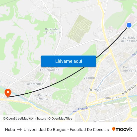 Hubu to Universidad De Burgos - Facultad De Ciencias map