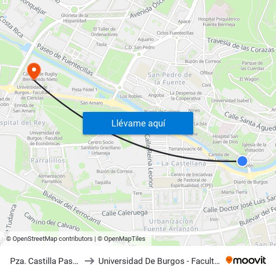 Pza. Castilla Paseo La Isla to Universidad De Burgos - Facultad De Ciencias map