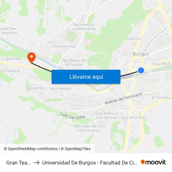 Gran Teatro to Universidad De Burgos - Facultad De Ciencias map
