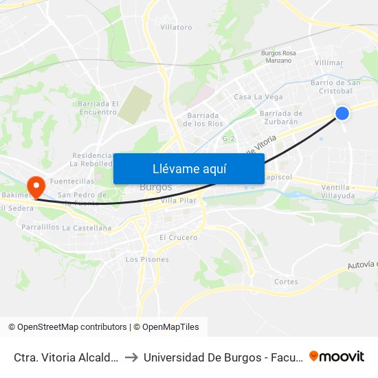 Ctra. Vitoria Alcalde M. Cobos to Universidad De Burgos - Facultad De Ciencias map