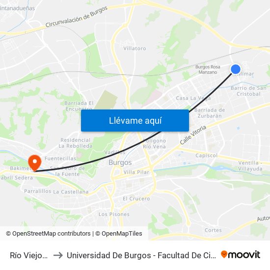 Río Viejo 40 to Universidad De Burgos - Facultad De Ciencias map