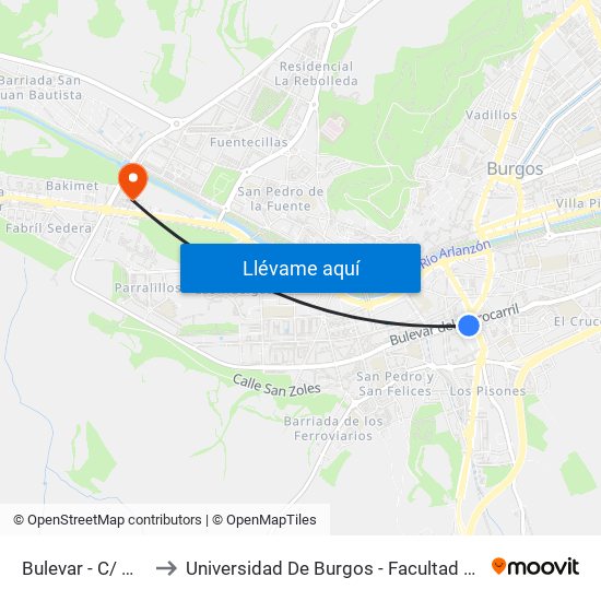 Bulevar - Madrid to Universidad De Burgos - Facultad De Ciencias map
