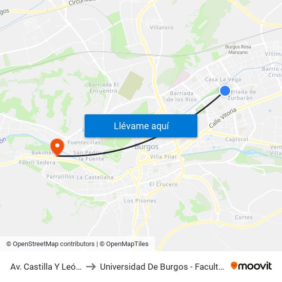 Av. Castilla Y León Angulo to Universidad De Burgos - Facultad De Ciencias map