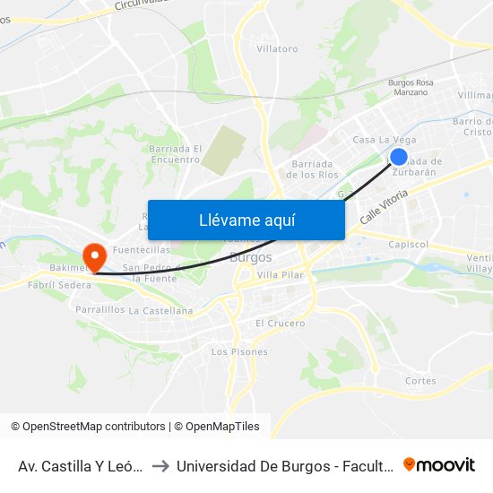 Av. Castilla Y León Colegio to Universidad De Burgos - Facultad De Ciencias map