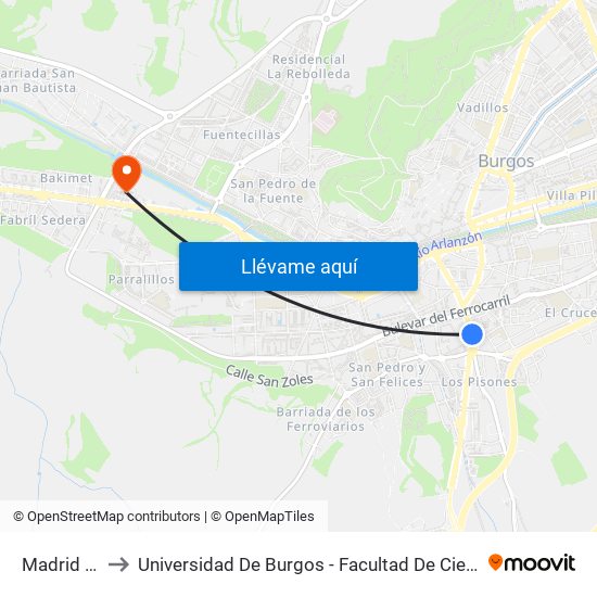 Madrid 28 to Universidad De Burgos - Facultad De Ciencias map