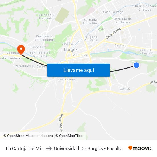 La Cartuja De Miraflores to Universidad De Burgos - Facultad De Ciencias map