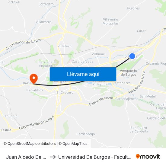 Juan Alcedo De La Rocha to Universidad De Burgos - Facultad De Ciencias map