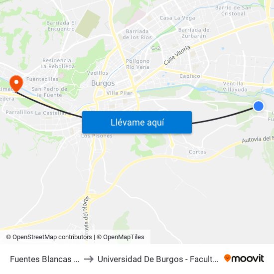 Fuentes Blancas Parque 2 to Universidad De Burgos - Facultad De Ciencias map
