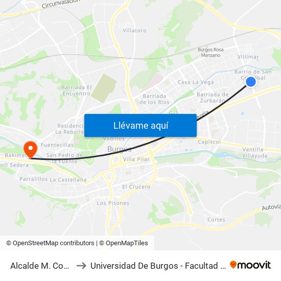 Alcalde M. Cobos 28 to Universidad De Burgos - Facultad De Ciencias map