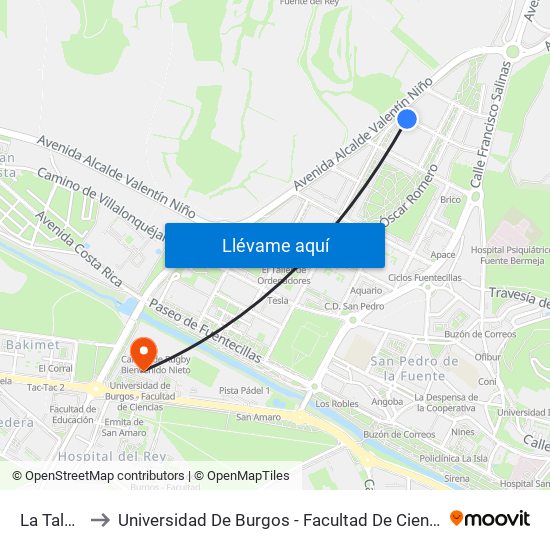 La Tala 5 to Universidad De Burgos - Facultad De Ciencias map