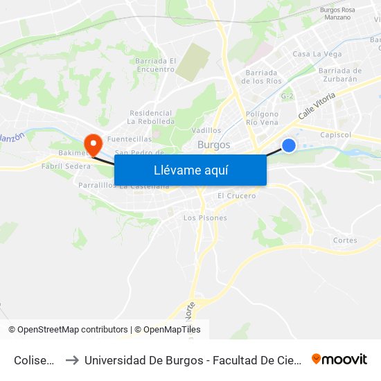 Coliseum to Universidad De Burgos - Facultad De Ciencias map