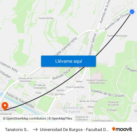 Tanatorio Subida to Universidad De Burgos - Facultad De Ciencias map
