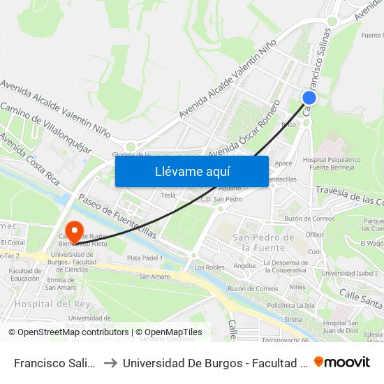 Francisco Salinas 91 to Universidad De Burgos - Facultad De Ciencias map