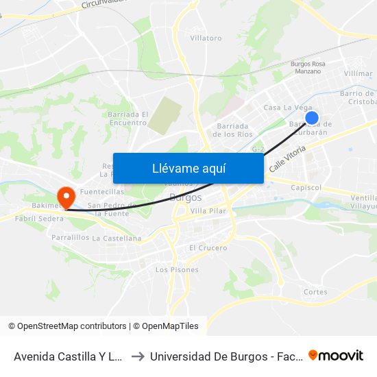 Avda. Castilla Y León 69 to Universidad De Burgos - Facultad De Ciencias map