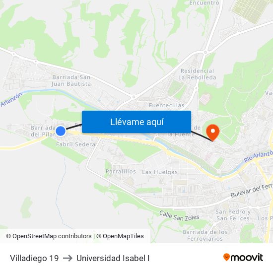 Villadiego 19 to Universidad Isabel I map