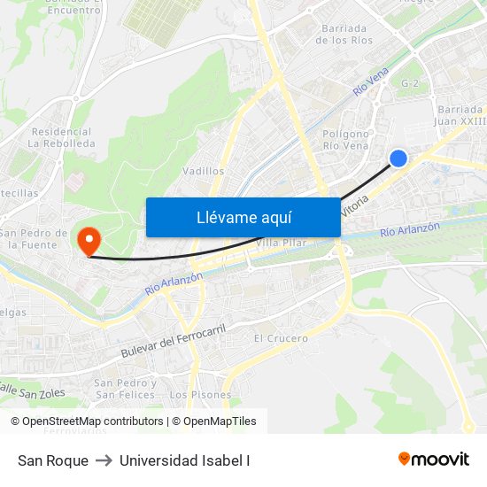 San Roque to Universidad Isabel I map