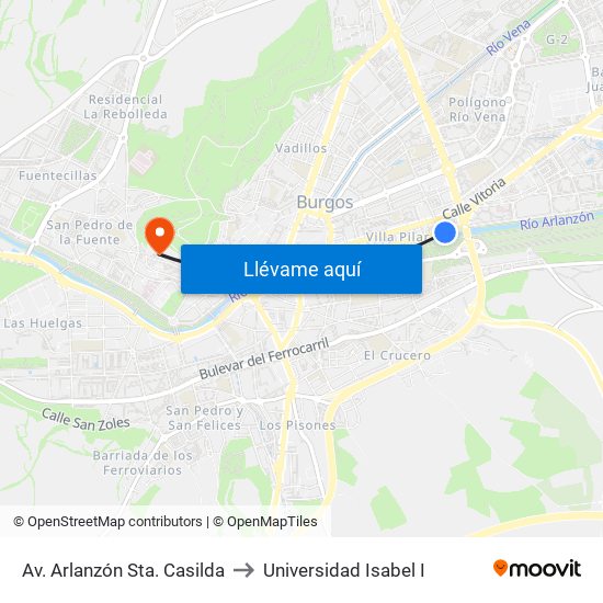 Av. Arlanzón Sta. Casilda to Universidad Isabel I map