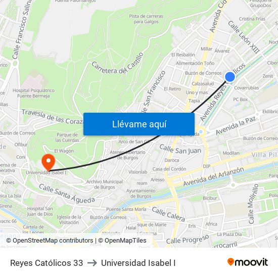 Reyes Católicos 33 to Universidad Isabel I map