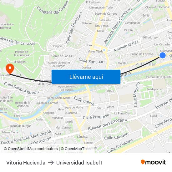 Vitoria Hacienda to Universidad Isabel I map