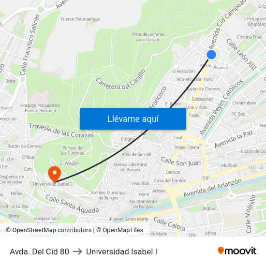 Avda. Del Cid 80 to Universidad Isabel I map