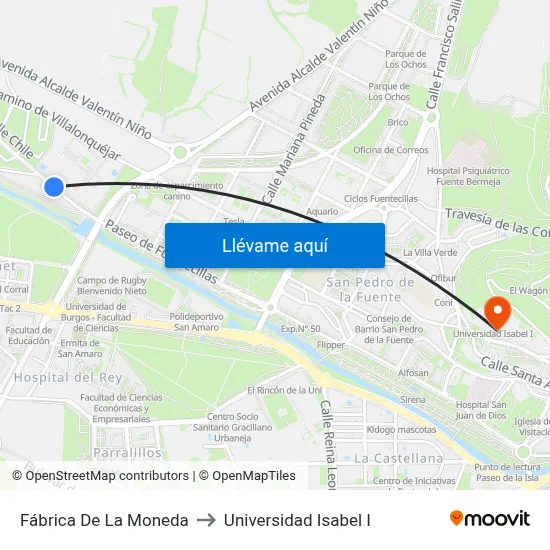Fábrica De La Moneda to Universidad Isabel I map