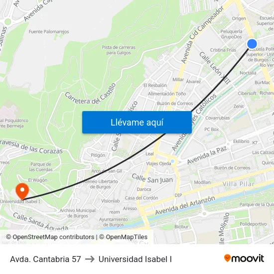 Avda. Cantabria 57 to Universidad Isabel I map