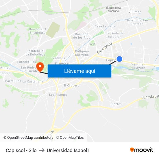 Capiscol - Silo to Universidad Isabel I map