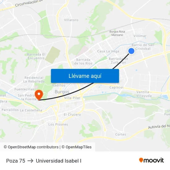 Poza 75 to Universidad Isabel I map