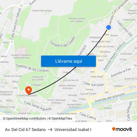 Av. Del Cid 67 Sedano to Universidad Isabel I map