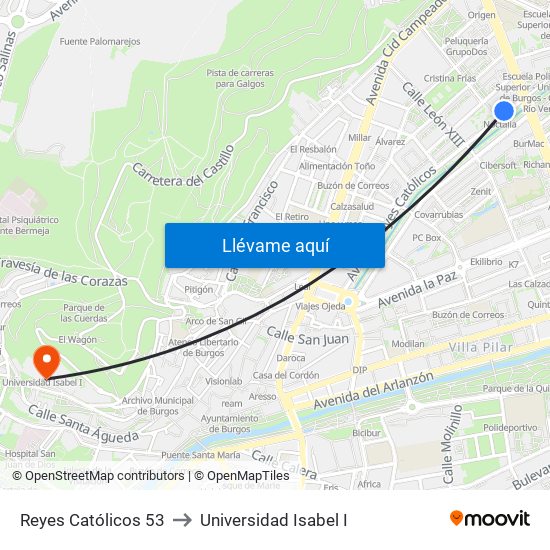 Reyes Católicos 53 to Universidad Isabel I map