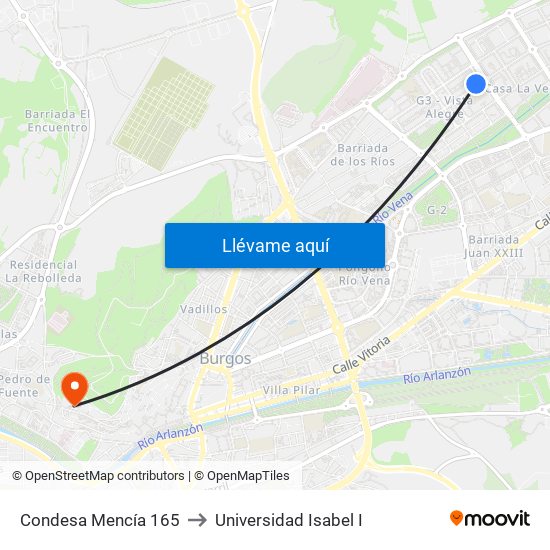 Condesa Mencía 165 to Universidad Isabel I map