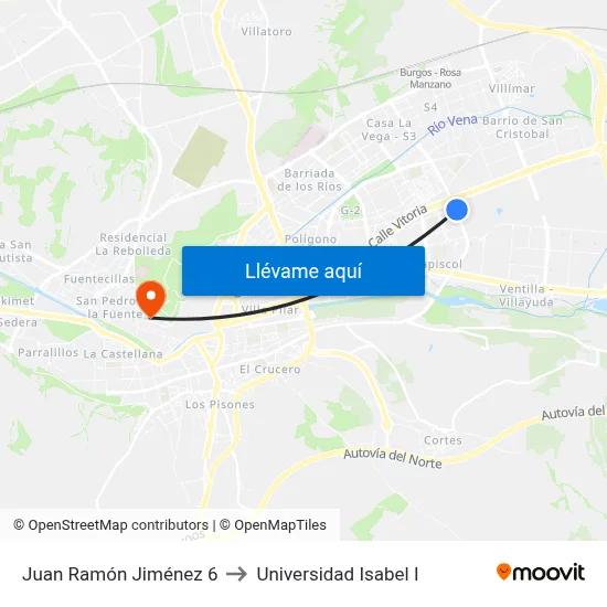Juan Ramón Jiménez 6 to Universidad Isabel I map