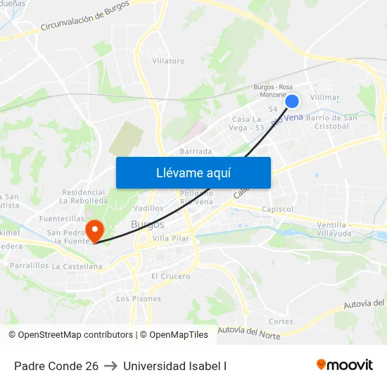 Padre Conde 26 to Universidad Isabel I map