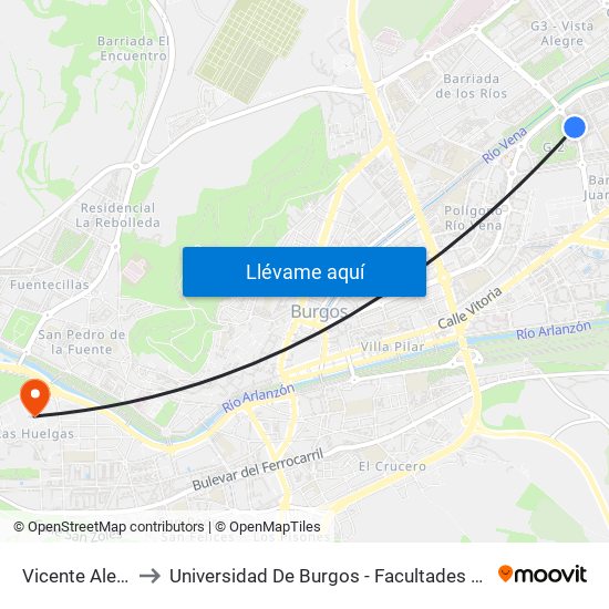 Vicente Aleixandre Ambulatorio to Universidad De Burgos - Facultades De Ciencias De La Salud Y Humanidades Y Comunicación map