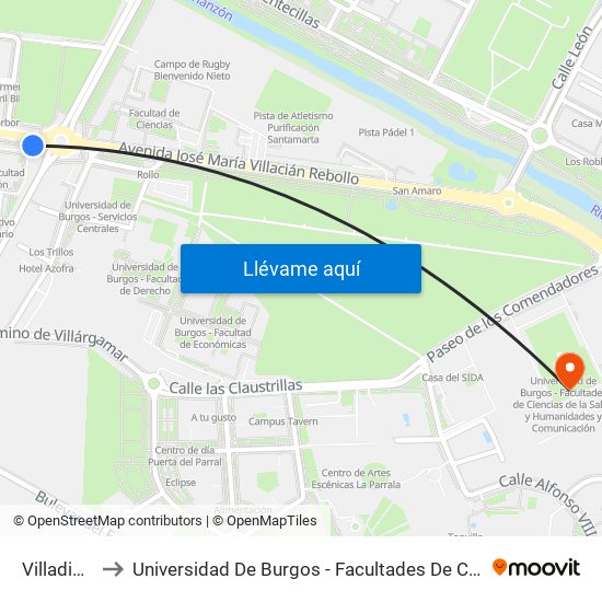 Villadiego Facultad to Universidad De Burgos - Facultades De Ciencias De La Salud Y Humanidades Y Comunicación map