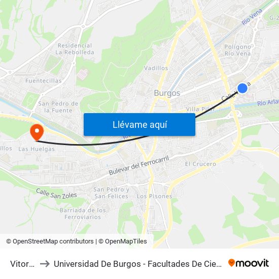 Vitoria 73 - 75 to Universidad De Burgos - Facultades De Ciencias De La Salud Y Humanidades Y Comunicación map